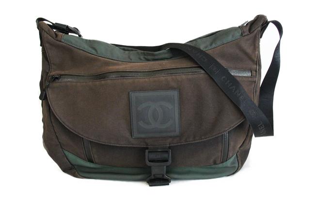Chanel Sports Line In Brown and Army Green Canvas Messenger Bag