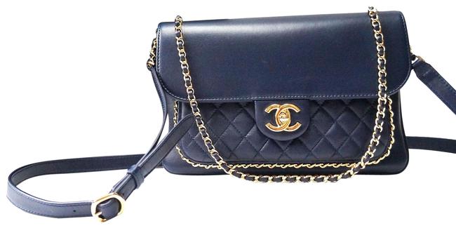 Chanel Crossbody Unchained Navy Leather Messenger Bag