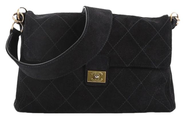 Chanel Vintage Stitch Flap Quilted Medium Black Suede Messenger Bag