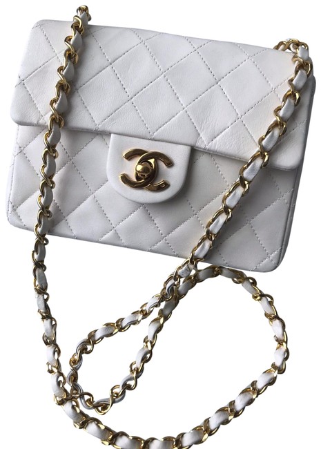 Chanel Crossbody Mini Square Flap White Messenger Bag
