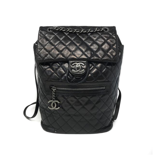 Chanel Mountain Black Glazed Aged Calfskin Leather Backpack