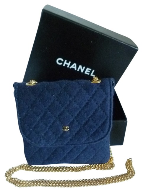 Chanel Necklace Pouch Navy Blue Knit Microfiber Wristlet
