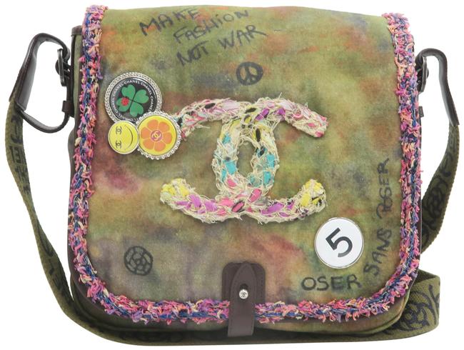 Chanel On The Pavements Dark Olive Green Canvas Messenger Bag