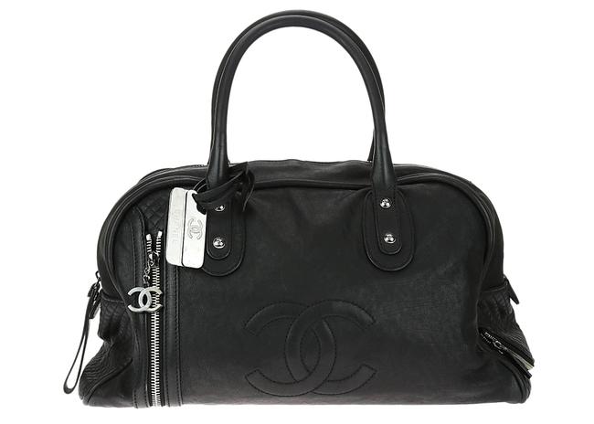 Chanel Overnight Bowler Black Cowhide Leather WeekendTravel Bag