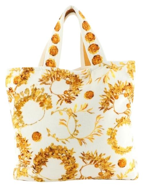 Chanel Paris greece Printed Terry Cloth Large Print White Fabric Beach Bag
