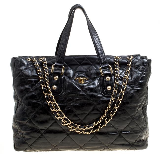 Chanel Portobello Quilted Glazed Black Leather Tote