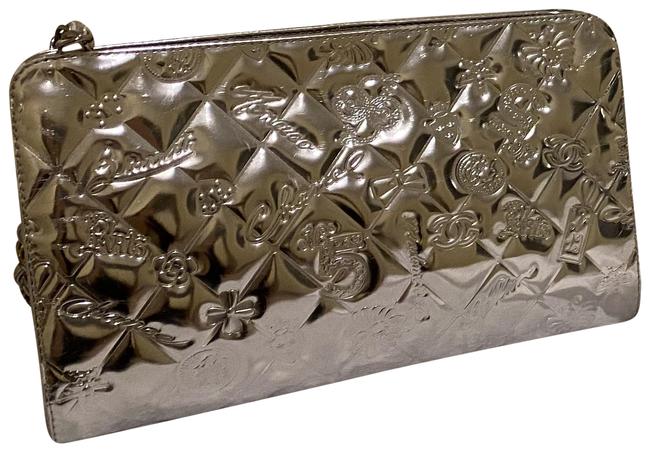 Chanel Precious Print Pochette Silver Leather Baguette