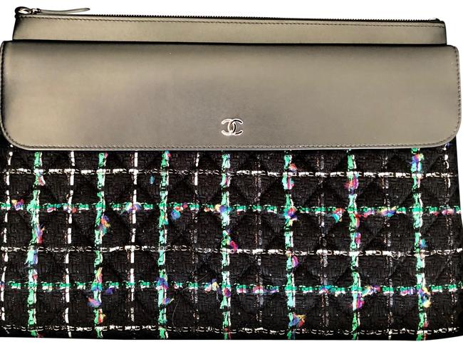 Chanel Quilted And BlackMulti Tweed Lambskin Leather Laptop Bag