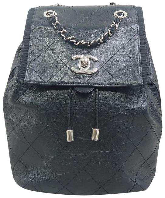 Chanel Quilted Black Calfskin Leather Backpack