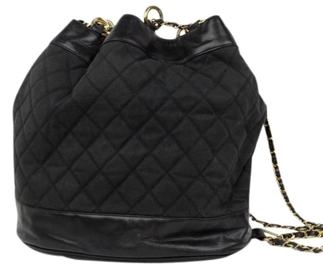Chanel Bucket Quilted Cc Black Canvas Backpack