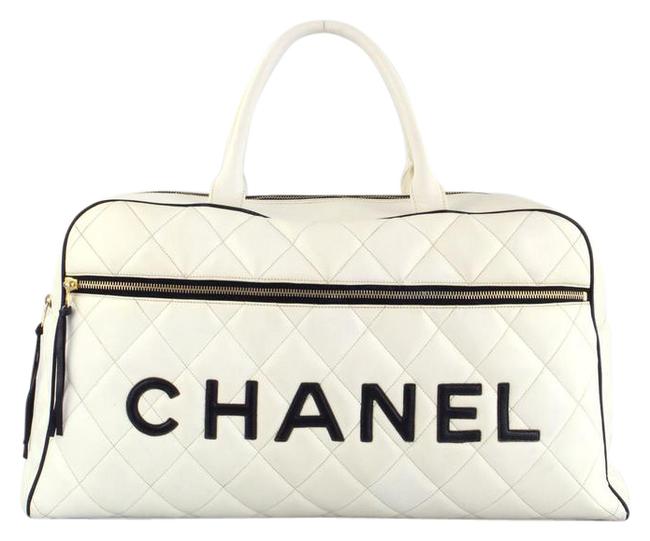 Chanel Duffle Quilted White Calfskin Leather WeekendTravel Bag