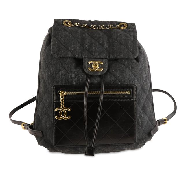 Chanel Quilted Grey Denim Backpack