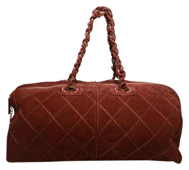 Chanel Tote Quilted Leather Duffel Maroon Suede WeekendTravel Bag