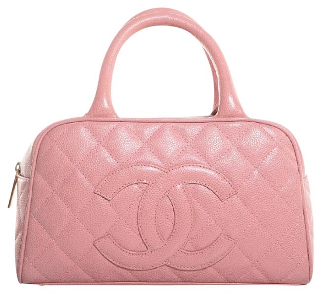 Chanel Quilted Small Bowler Pink Caviar Leather WeekendTravel Bag