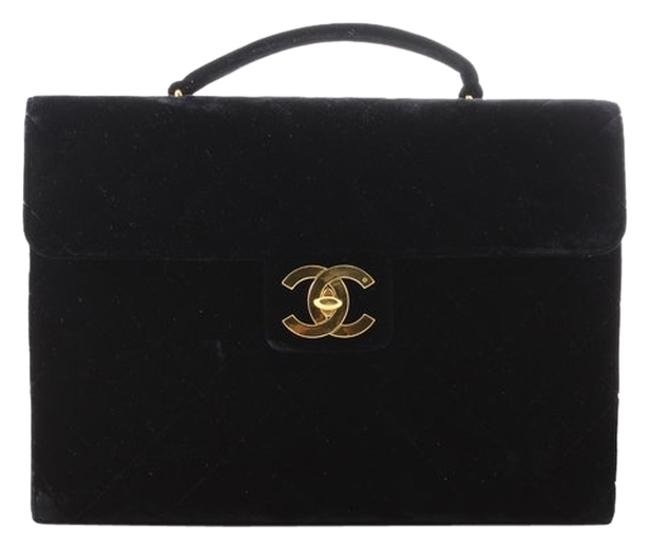 Chanel Quited Cc Briefcase Black Velvet Laptop Bag