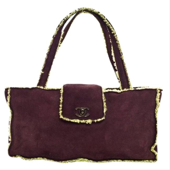 Chanel Rare Excellent Condition Brown Green Shearling Wool Beach Bag