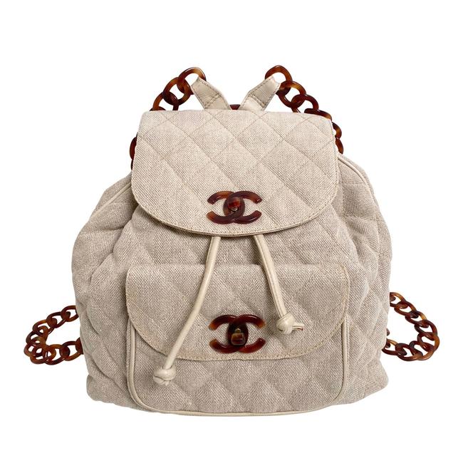 Chanel Rare Neutral Canvas Quilted Tortoiseshell Chain Backpack