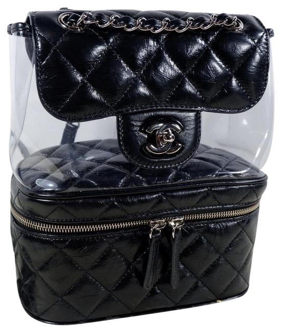 Chanel Rare Transparent Vanity Flap Black Leather Backpack