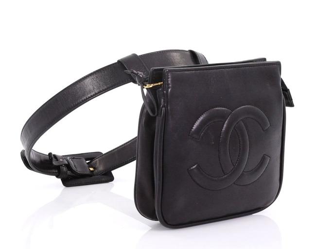Chanel Belt Bag Bum bag Rare Vintage Fanny Pack Waist Black Lambskin Leather Baguette