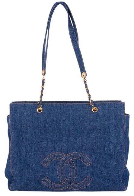 Chanel Shopping Tote XL Rare Vintage Jumbo Shopper Blue Denim WeekendTravel Bag
