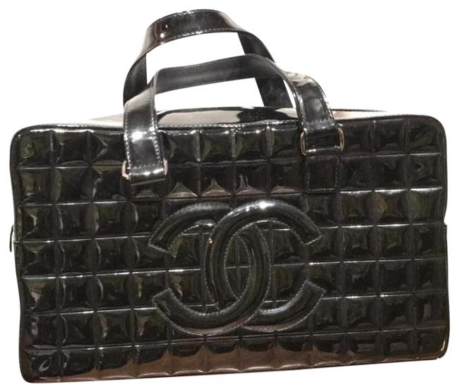Chanel Rectangular Quilted Black Patent Leather WeekendTravel Bag