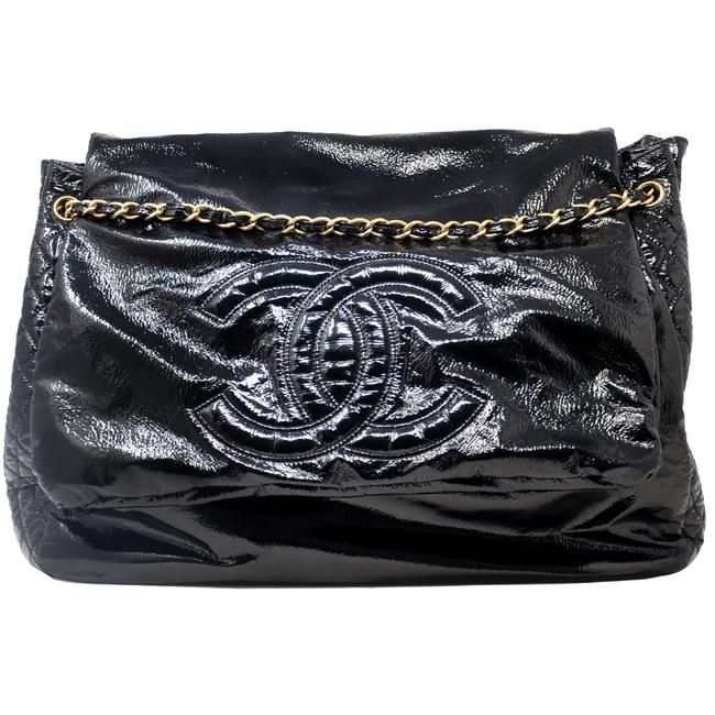 Chanel Classic Flap Rock and Chain Large Black Patent Leather WeekendTravel Bag