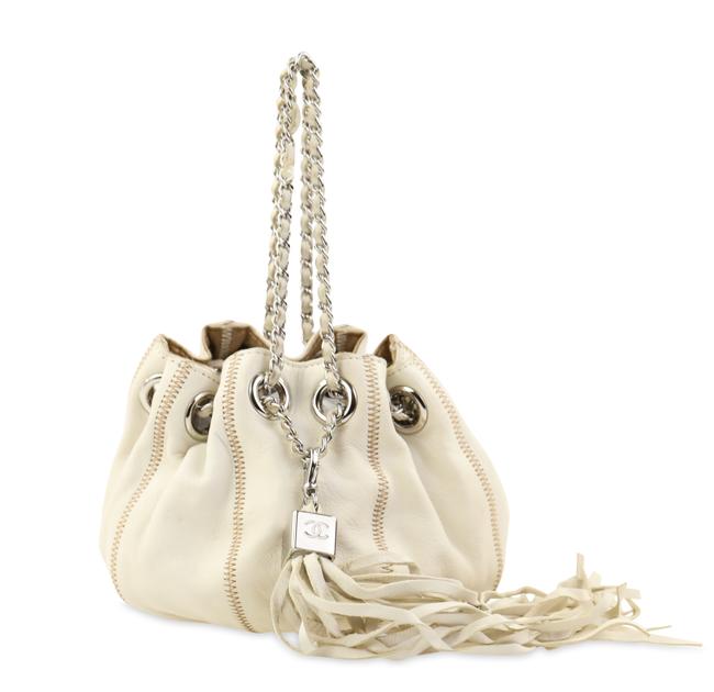 Chanel Sac Cordon White Lambskin Leather Wristlet
