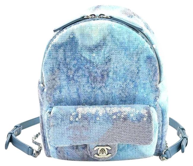 Chanel Sequin Ladies A57418 98039a Light Blue SpanglesLeather Backpack