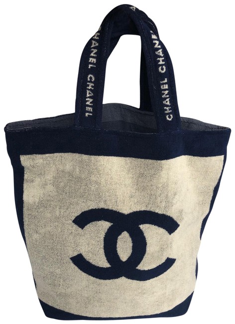 Chanel Set Navy BlueCream Cotton Beach Bag