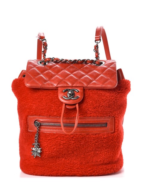 Chanel Shearling Calfskin Quilted Small Mountain Red Backpack