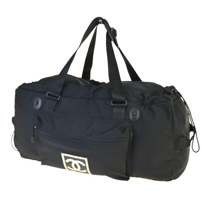 Chanel Shoulder Sports Cc Logos Italy Black Nylon WeekendTravel Bag
