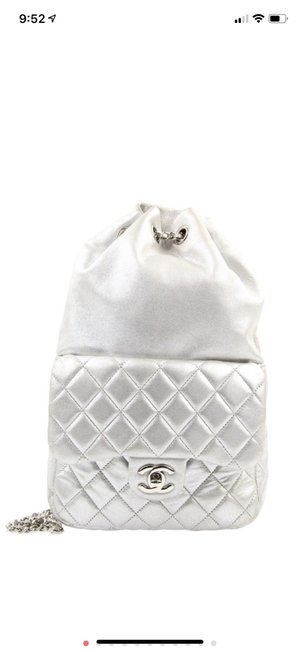 Chanel Silver Lambskin Leather Backpack