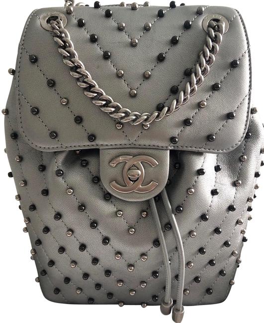 Chanel Silver Leather Backpack