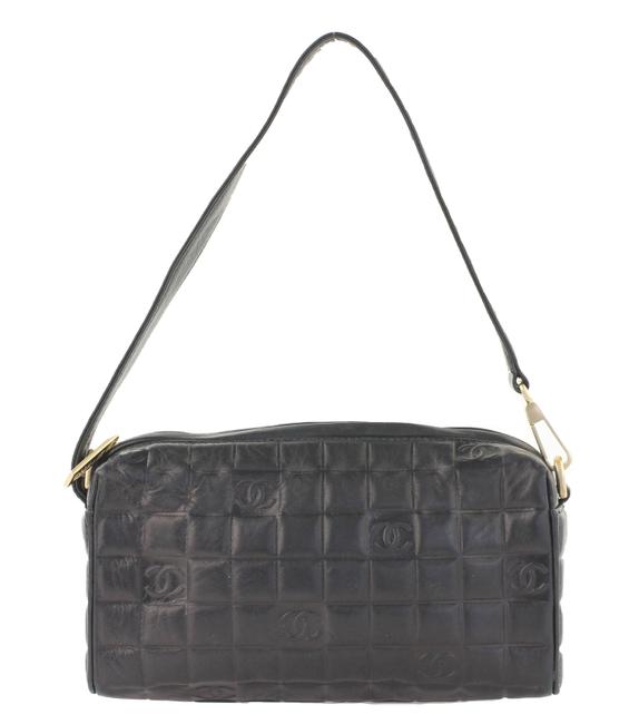 Chanel Small Chocolate Bar Black Lambskin Leather Baguette