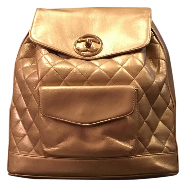 Chanel Soft Quilted Gold Lambskin Leather Backpack