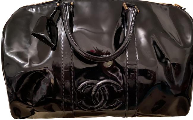 Chanel Speedy Boston Black Patent Leather WeekendTravel Bag