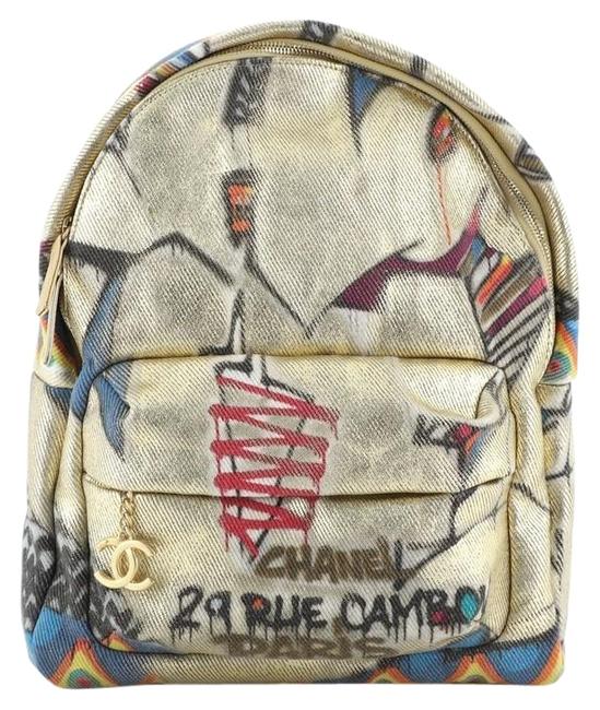 Chanel Graffiti Paris new York Street Spirit Gold Prints Canvas Backpack