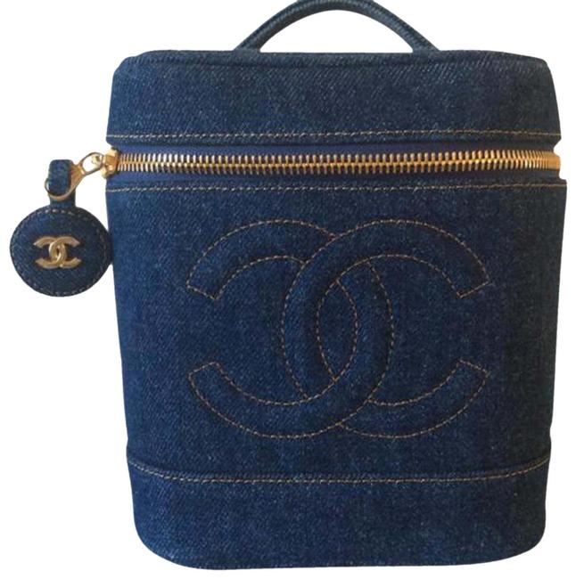 Chanel Super Rare Vintage Vanity Train Case Blue Denim WeekendTravel Bag