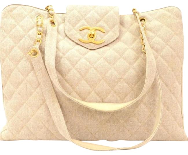 Chanel Supermodel Beige CanvasLeatherSatin WeekendTravel Bag