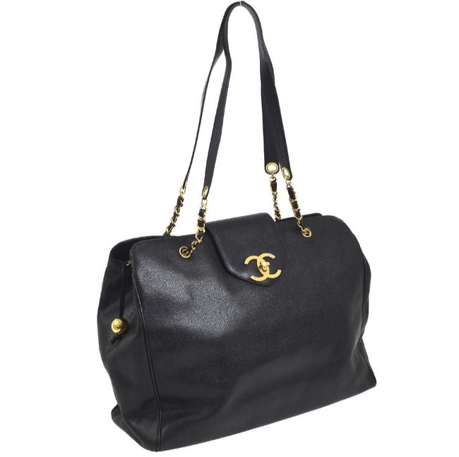 Chanel Supermodel Gold Chains Hardware Black Caviar Leather WeekendTravel Bag
