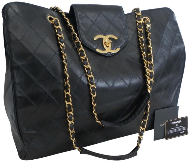 Chanel Supermodel Quilted Tote Black Leather WeekendTravel Bag