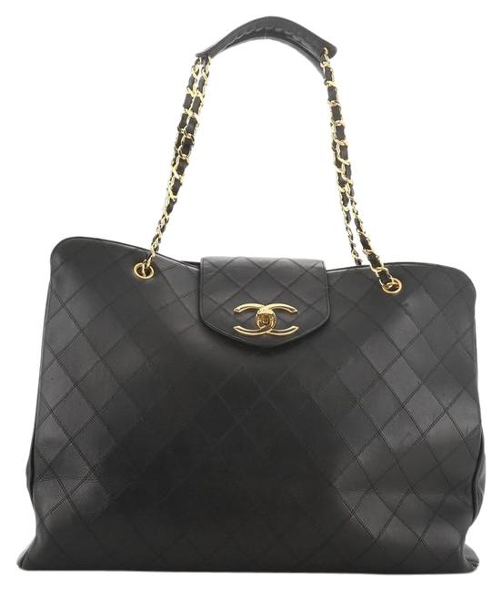 Chanel Supermodel Vintage Quilted Large Black Leather WeekendTravel Bag