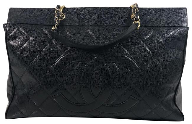 Chanel Supermodel XL Caviar Tote Black Leather WeekendTravel Bag