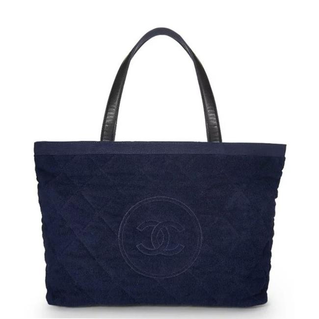 Chanel Timeless Pool Limited Edition Navy Blue Terry Tote Beach Bag