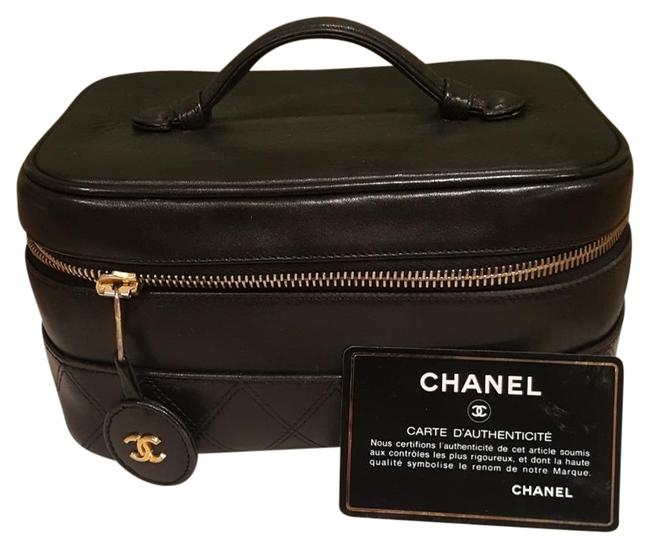 Chanel Toiletry Black Lambskin Leather WeekendTravel Bag