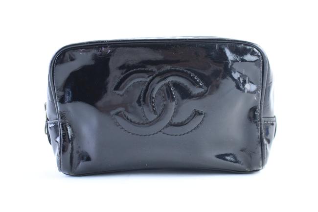 Chanel Toiletry Pouch Cosmetic 227088 Black Patent Leather Messenger Bag