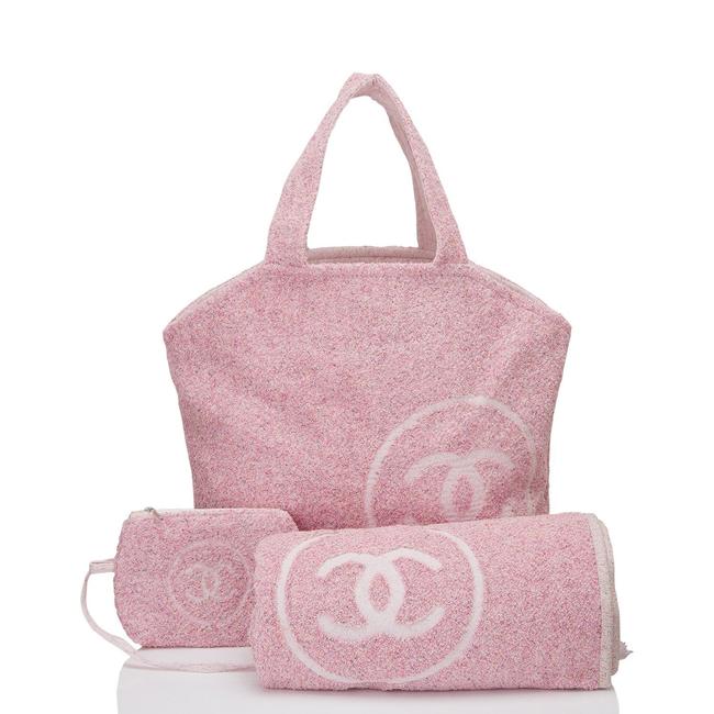 Chanel Tote and Towel Set Pink Cotton Beach Bag