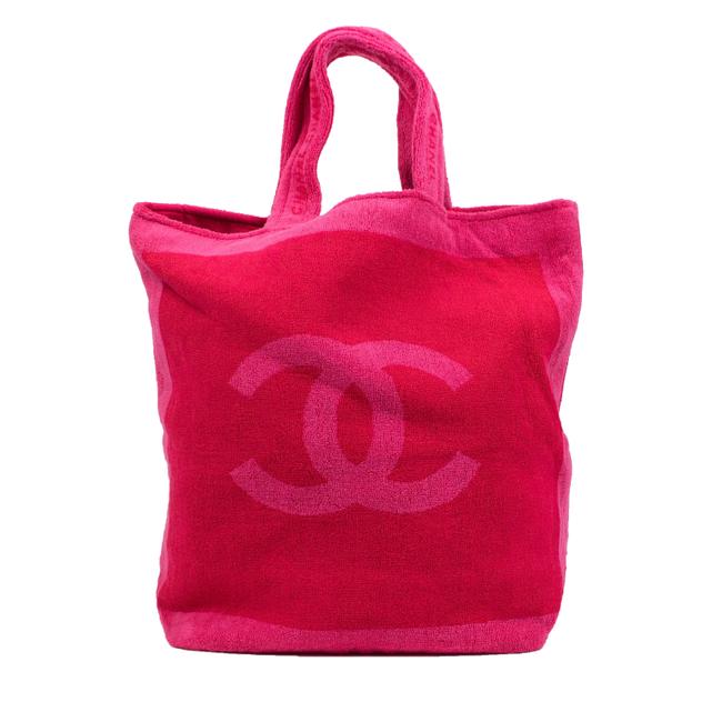 Chanel Tote Terry Contrast cc Logo Pink Cotton Beach Bag