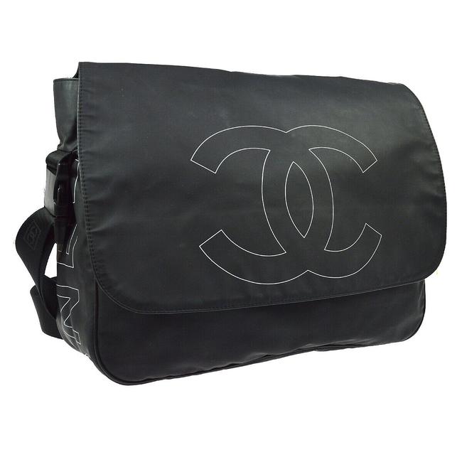 Chanel Tote Logo Black Vinyl Messenger Bag