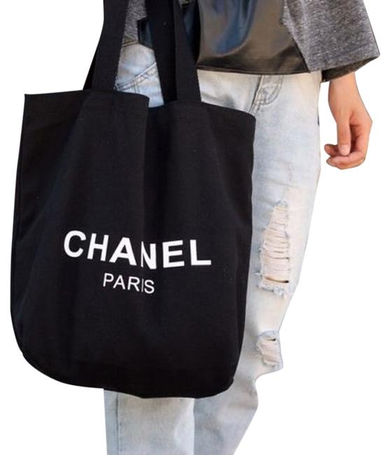 Chanel Shoulder Tote Black Canvas Beach Bag